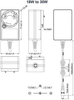 Mechanical Drawing - Phihong PYAxT Interchangeable Plug Wall-Mount Adapters